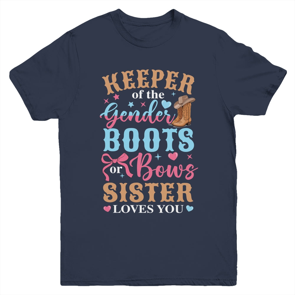 Boots Or Bows Sister Loves You Gender Reveal Family Matching Youth Shirt | siriusteestore