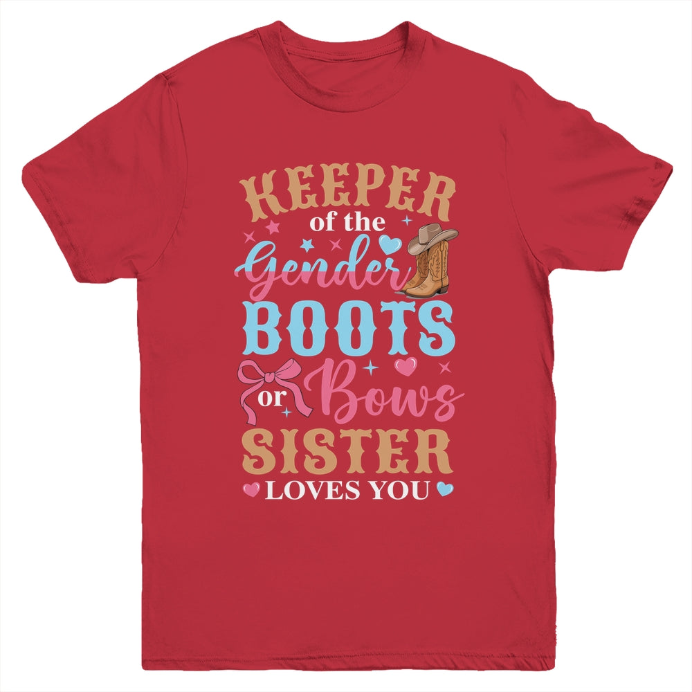 Boots Or Bows Sister Loves You Gender Reveal Family Matching Youth Shirt | siriusteestore