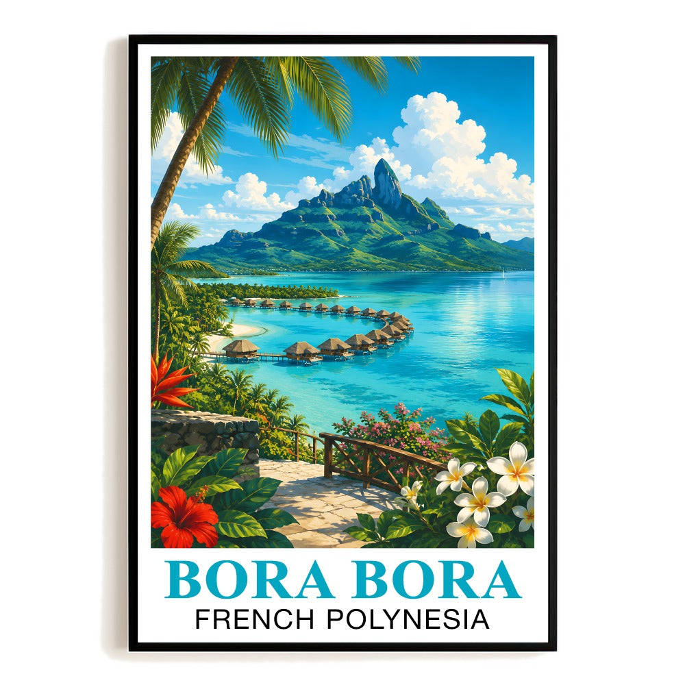 Bora Bora French Polynesia Travel Poster Vintage Tropical Beach Wall Art Landscape Print Painting For Home Living Room Office Bedroom Decor Unframed | siriusteestore