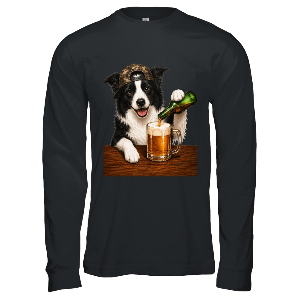 Border Collie Drinking Beer Funny Dog Mem Fathers Day Shirt & Hoodie | siriusteestore