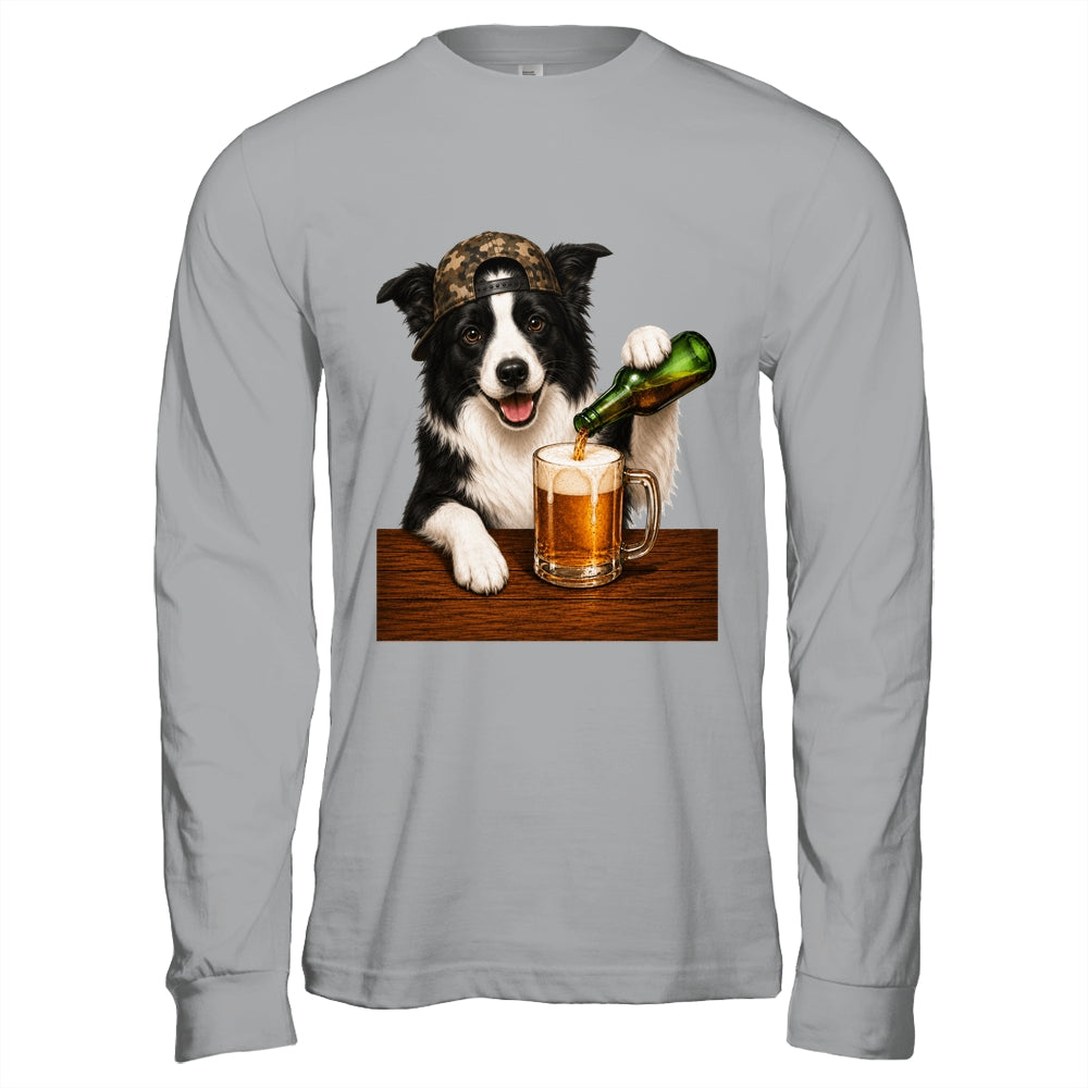 Border Collie Drinking Beer Funny Dog Mem Fathers Day Shirt & Hoodie | siriusteestore