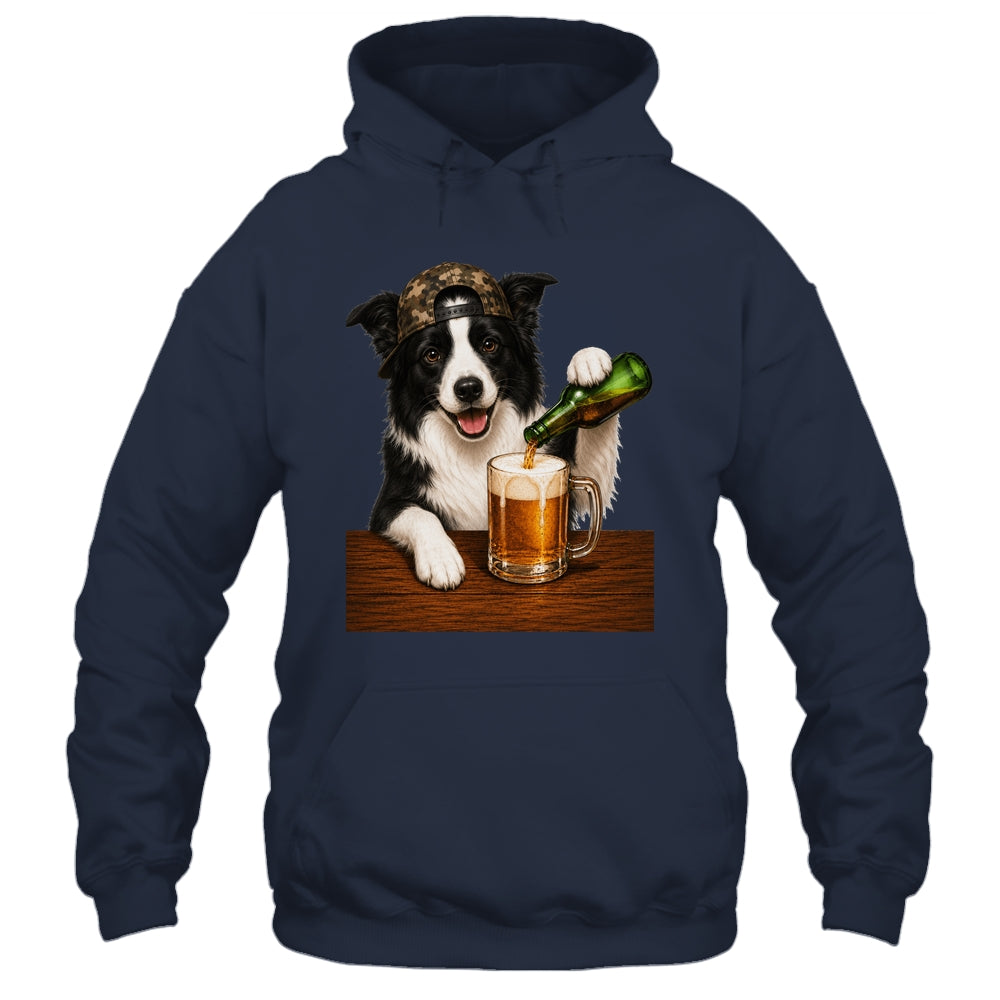 Border Collie Drinking Beer Funny Dog Mem Fathers Day Shirt & Hoodie | siriusteestore