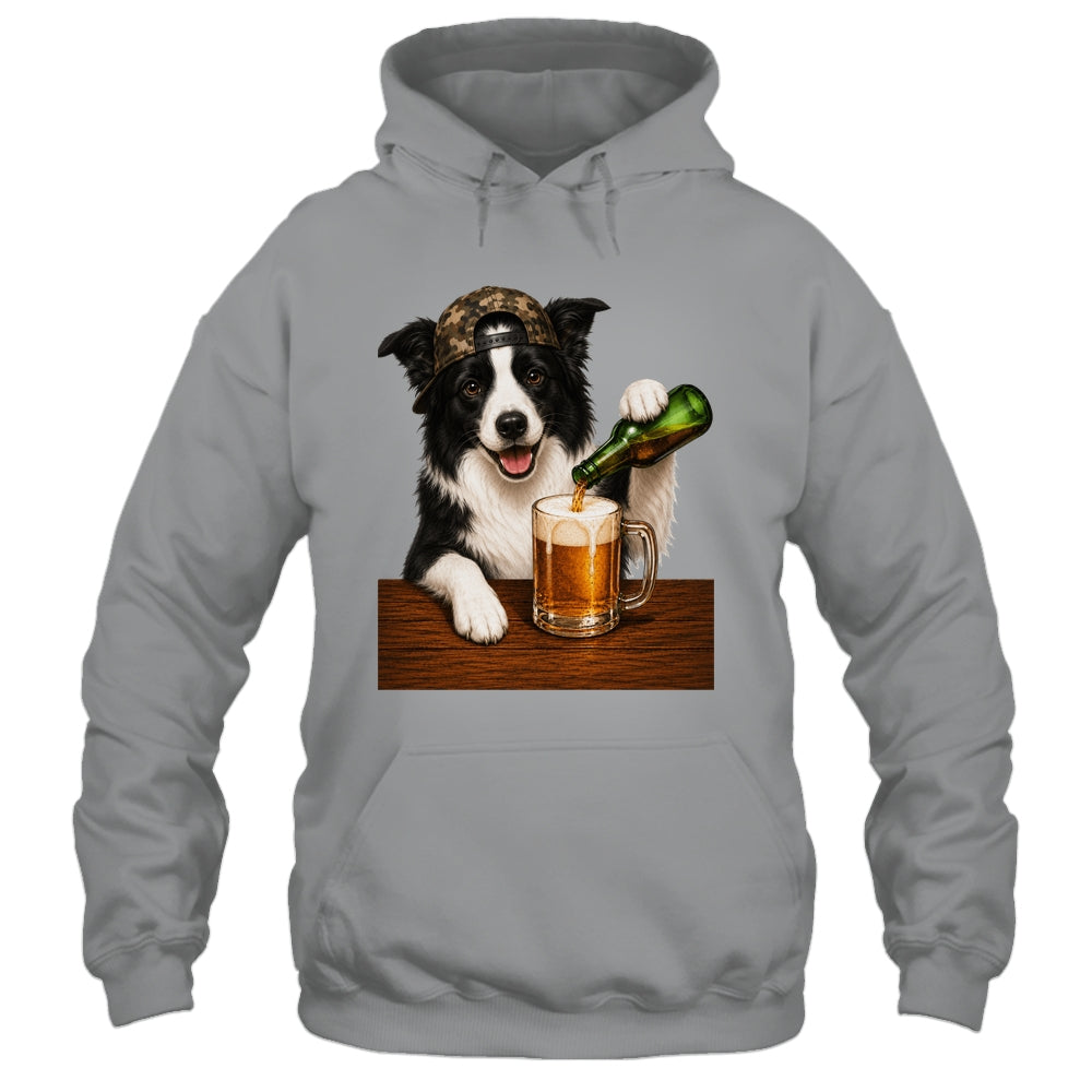 Border Collie Drinking Beer Funny Dog Mem Fathers Day Shirt & Hoodie | siriusteestore