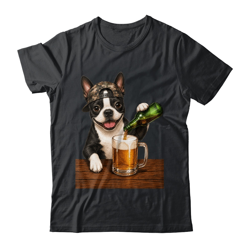 Boston Terrier Drinking Beer Funny Dog Mem Fathers Day Shirt & Hoodie | siriusteestore