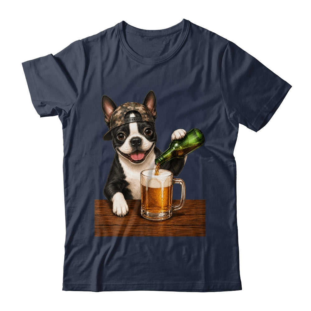 Boston Terrier Drinking Beer Funny Dog Mem Fathers Day Shirt & Hoodie | siriusteestore
