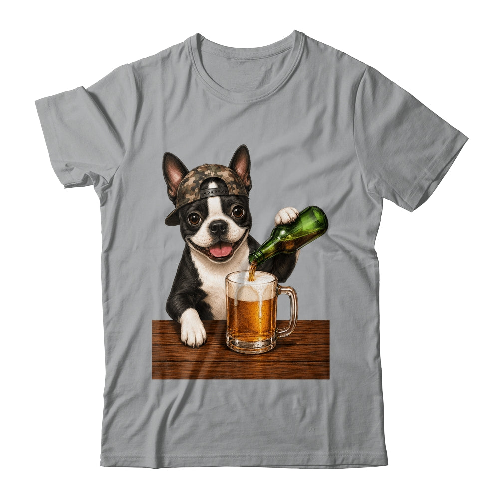 Boston Terrier Drinking Beer Funny Dog Mem Fathers Day Shirt & Hoodie | siriusteestore