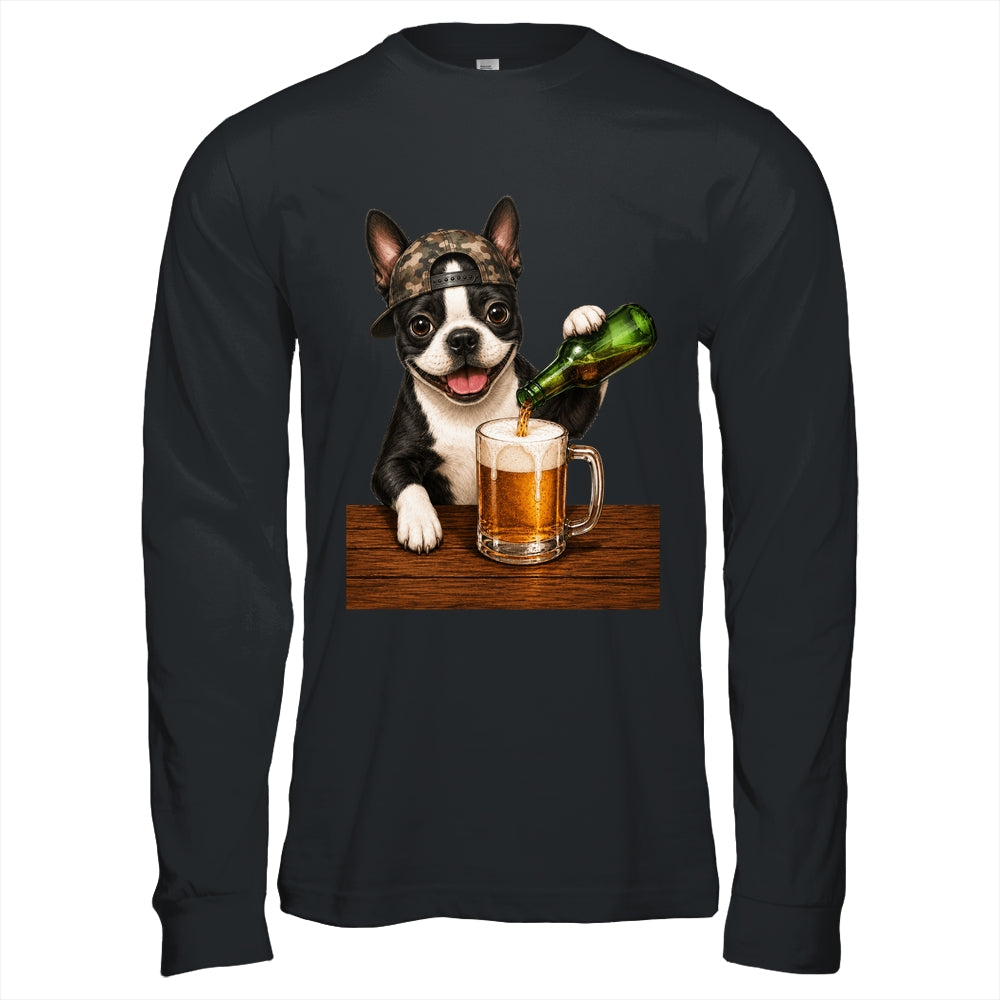 Boston Terrier Drinking Beer Funny Dog Mem Fathers Day Shirt & Hoodie | siriusteestore