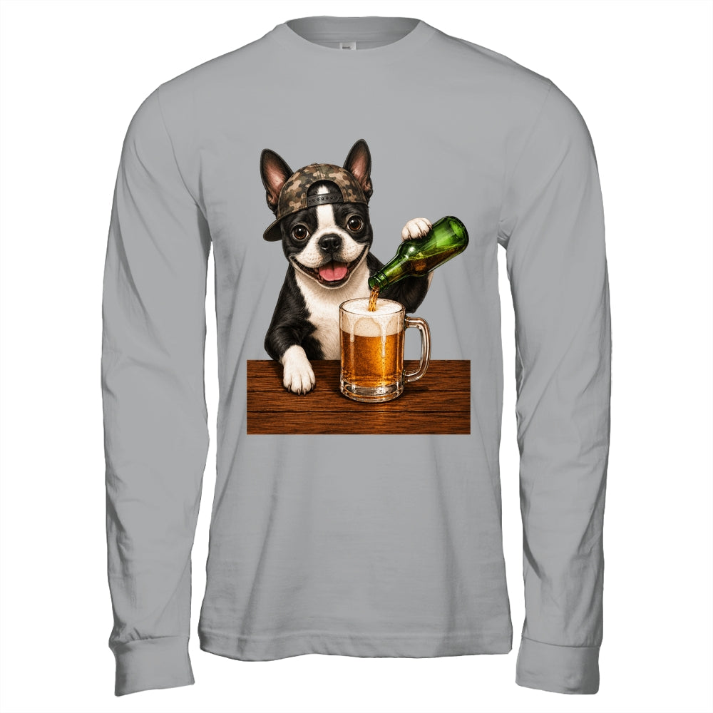 Boston Terrier Drinking Beer Funny Dog Mem Fathers Day Shirt & Hoodie | siriusteestore