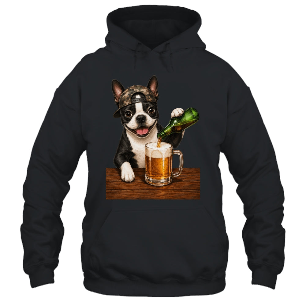 Boston Terrier Drinking Beer Funny Dog Mem Fathers Day Shirt & Hoodie | siriusteestore