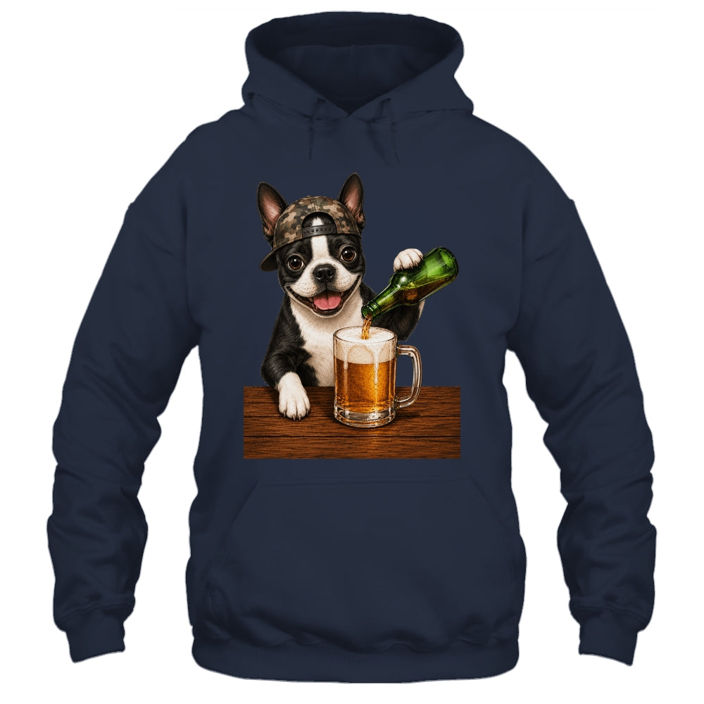 Boston Terrier Drinking Beer Funny Dog Mem Fathers Day Shirt & Hoodie | siriusteestore