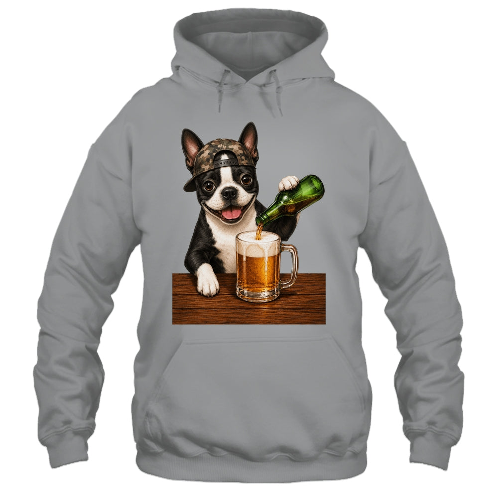 Boston Terrier Drinking Beer Funny Dog Mem Fathers Day Shirt & Hoodie | siriusteestore