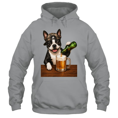 Boston Terrier Drinking Beer Funny Dog Mem Fathers Day Shirt & Hoodie | siriusteestore