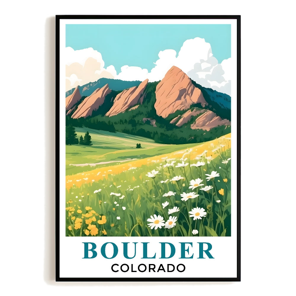 Boulder Art Print Poster Vintage Mountains Vibrant Nature Colorado Travel Souvenir Wall Art Landscape Painting Ideal For Home Living Room Office Bedroom Decor Unframed | siriusteestore