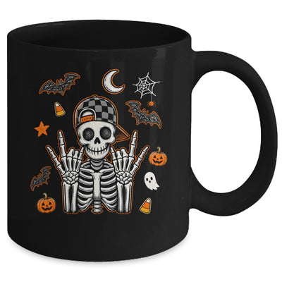 Boy Skeleton Halloween Retro Checkered Spooky Season Kids Mug | siriusteestore