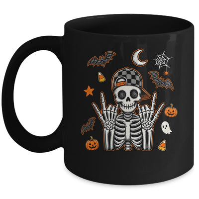 Boy Skeleton Halloween Retro Checkered Spooky Season Kids Mug | siriusteestore