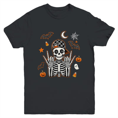 Boy Skeleton Halloween Retro Checkered Spooky Season Kids Youth Shirt | siriusteestore