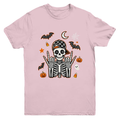Boy Skeleton Halloween Retro Checkered Spooky Season Kids Youth Shirt | siriusteestore