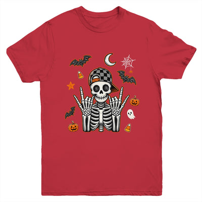 Boy Skeleton Halloween Retro Checkered Spooky Season Kids Youth Shirt | siriusteestore