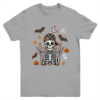 Boy Skeleton Halloween Retro Checkered Spooky Season Kids Youth Shirt | siriusteestore