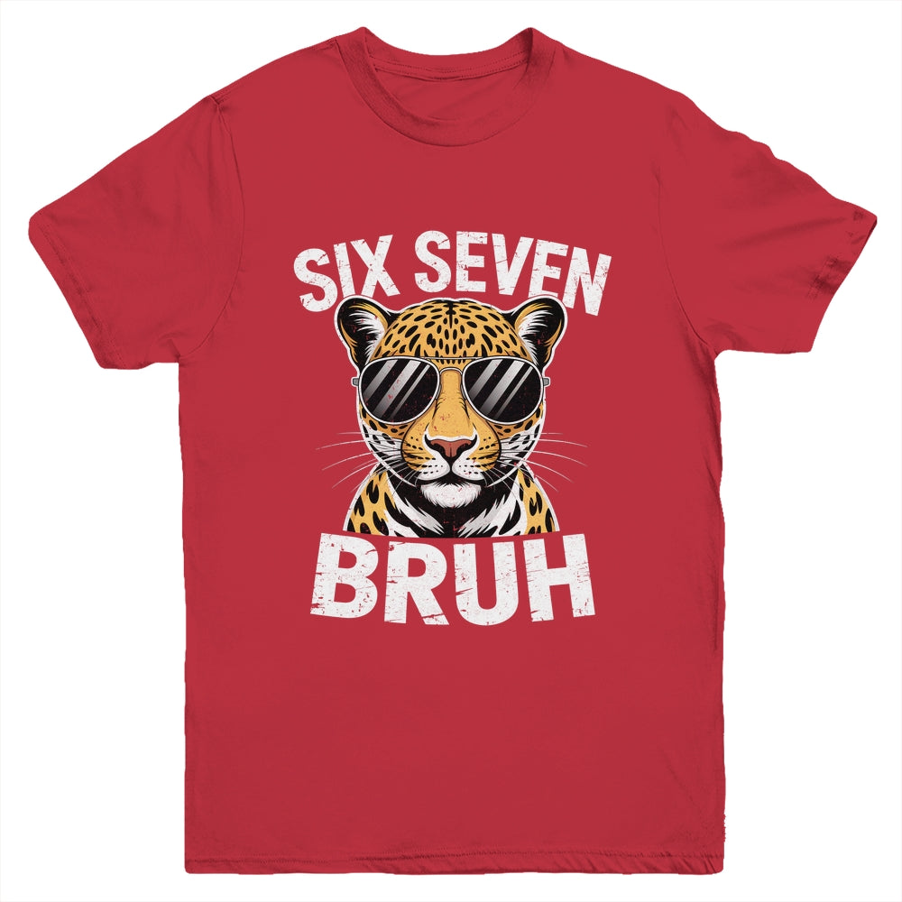 Boys Animal Print Leopard Bruh Cheetah 67 Meme Six Seven Youth Shirt | siriusteestore