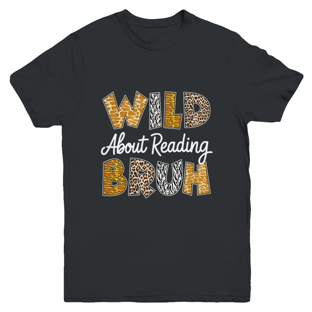 Boys Animal Print Wild About Reading BRUH Kids Book Lover Youth Shirt | siriusteestore
