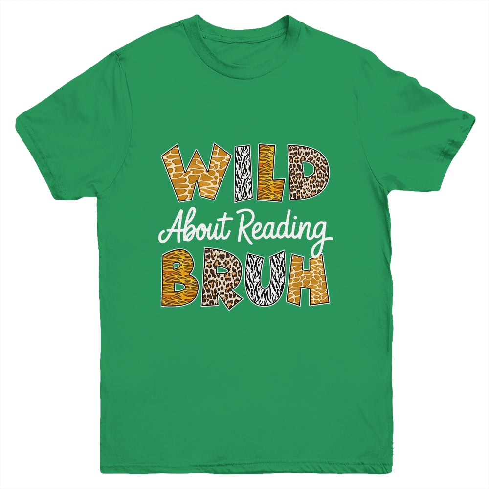 Boys Animal Print Wild About Reading BRUH Kids Book Lover Youth Shirt | siriusteestore