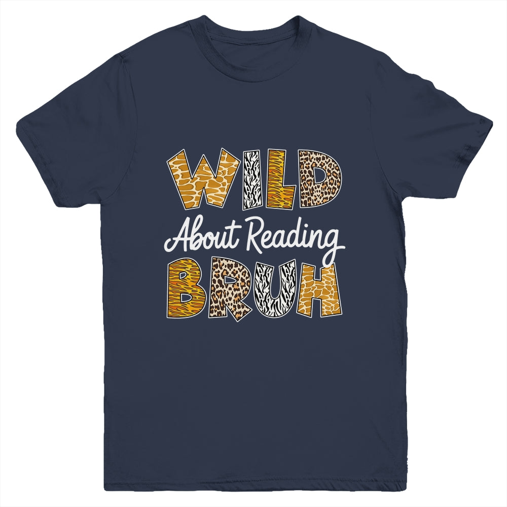 Boys Animal Print Wild About Reading BRUH Kids Book Lover Youth Shirt | siriusteestore