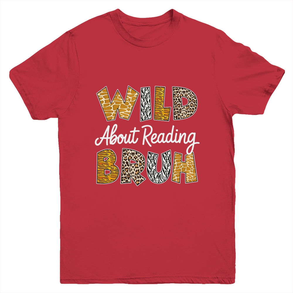 Boys Animal Print Wild About Reading BRUH Kids Book Lover Youth Shirt | siriusteestore