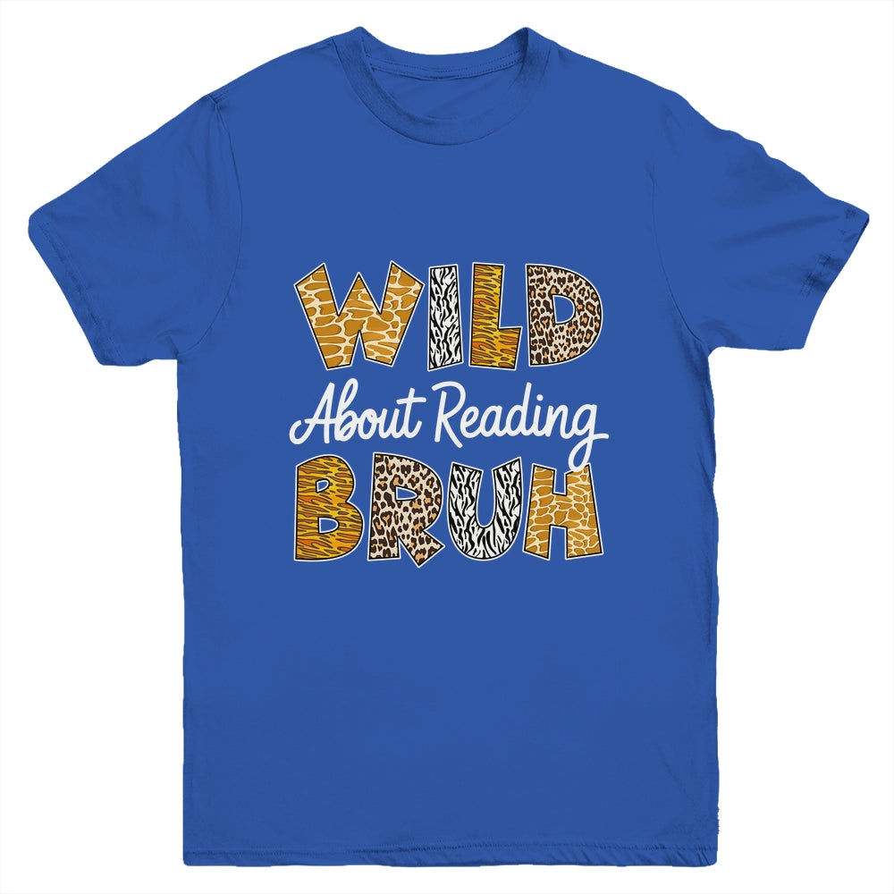 Boys Animal Print Wild About Reading BRUH Kids Book Lover Youth Shirt | siriusteestore
