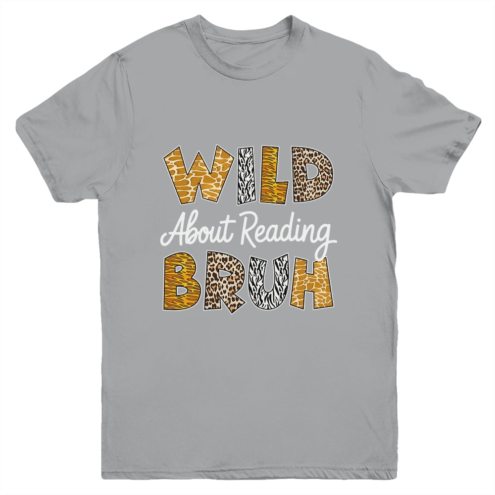Boys Animal Print Wild About Reading BRUH Kids Book Lover Youth Shirt | siriusteestore