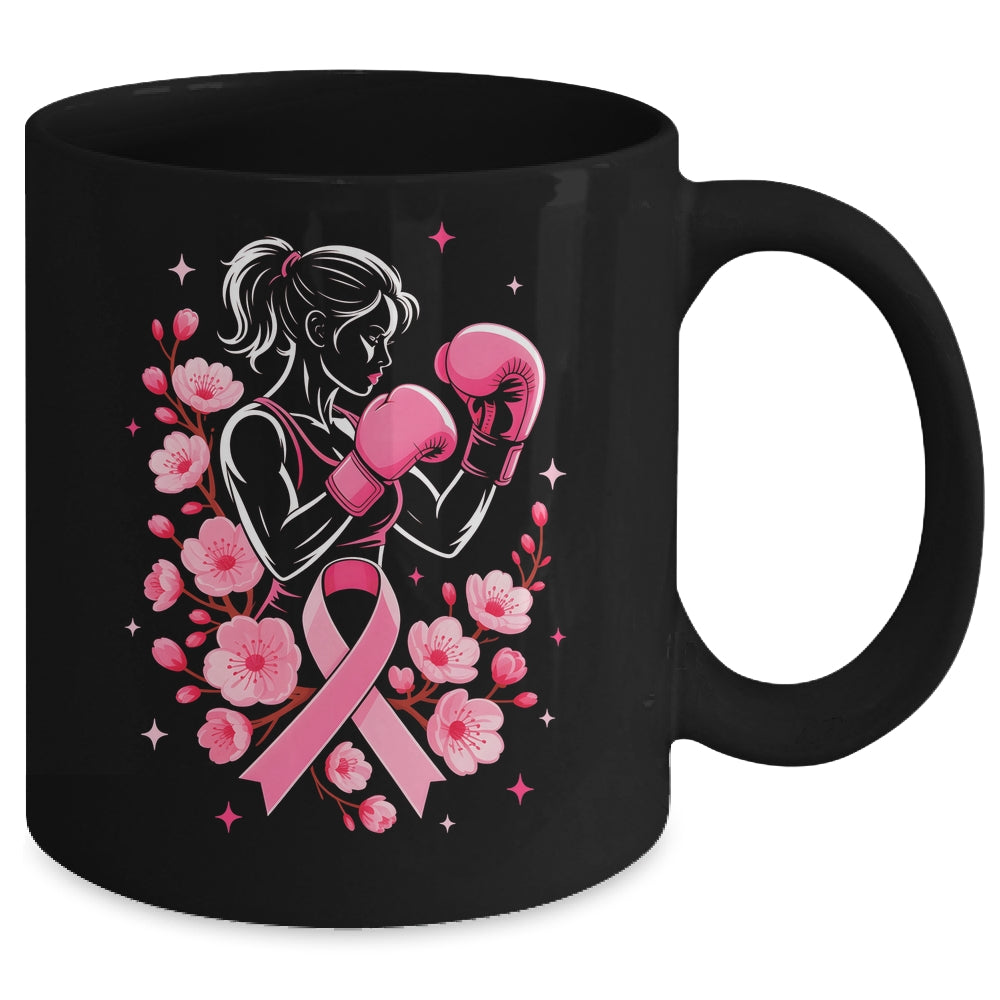 Breast Cancer Awareness Boxing Women Pink Ribbon Flower Mug | siriusteestore
