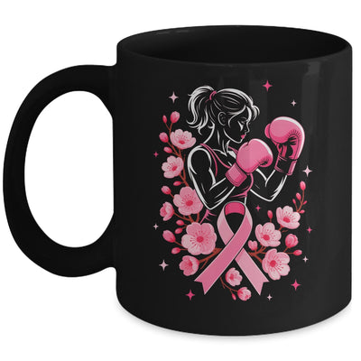 Breast Cancer Awareness Boxing Women Pink Ribbon Flower Mug | siriusteestore