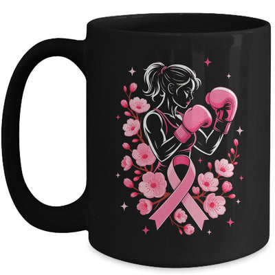 Breast Cancer Awareness Boxing Women Pink Ribbon Flower Mug | siriusteestore