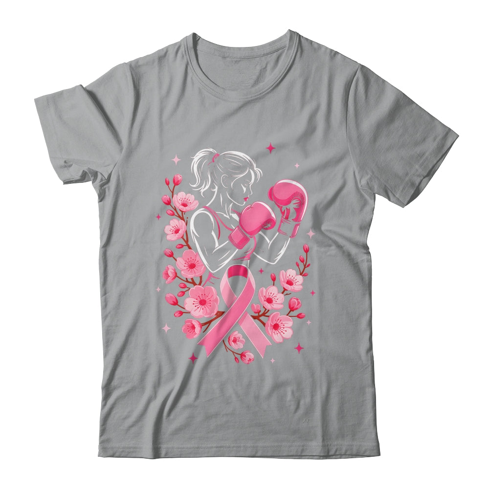 Breast Cancer Awareness Boxing Women Pink Ribbon Flower Shirt & Tank Top | siriusteestore