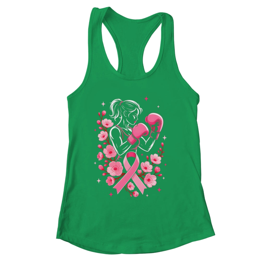 Breast Cancer Awareness Boxing Women Pink Ribbon Flower Shirt & Tank Top | siriusteestore