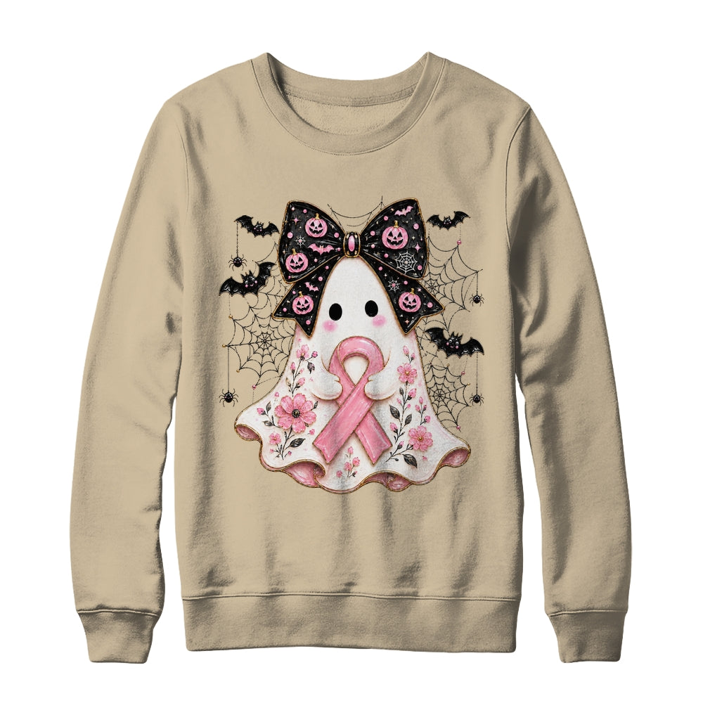 Breast Cancer Awareness Ghost Pink Ribbon Halloween Coquette Shirt & Sweatshirt | siriusteestore