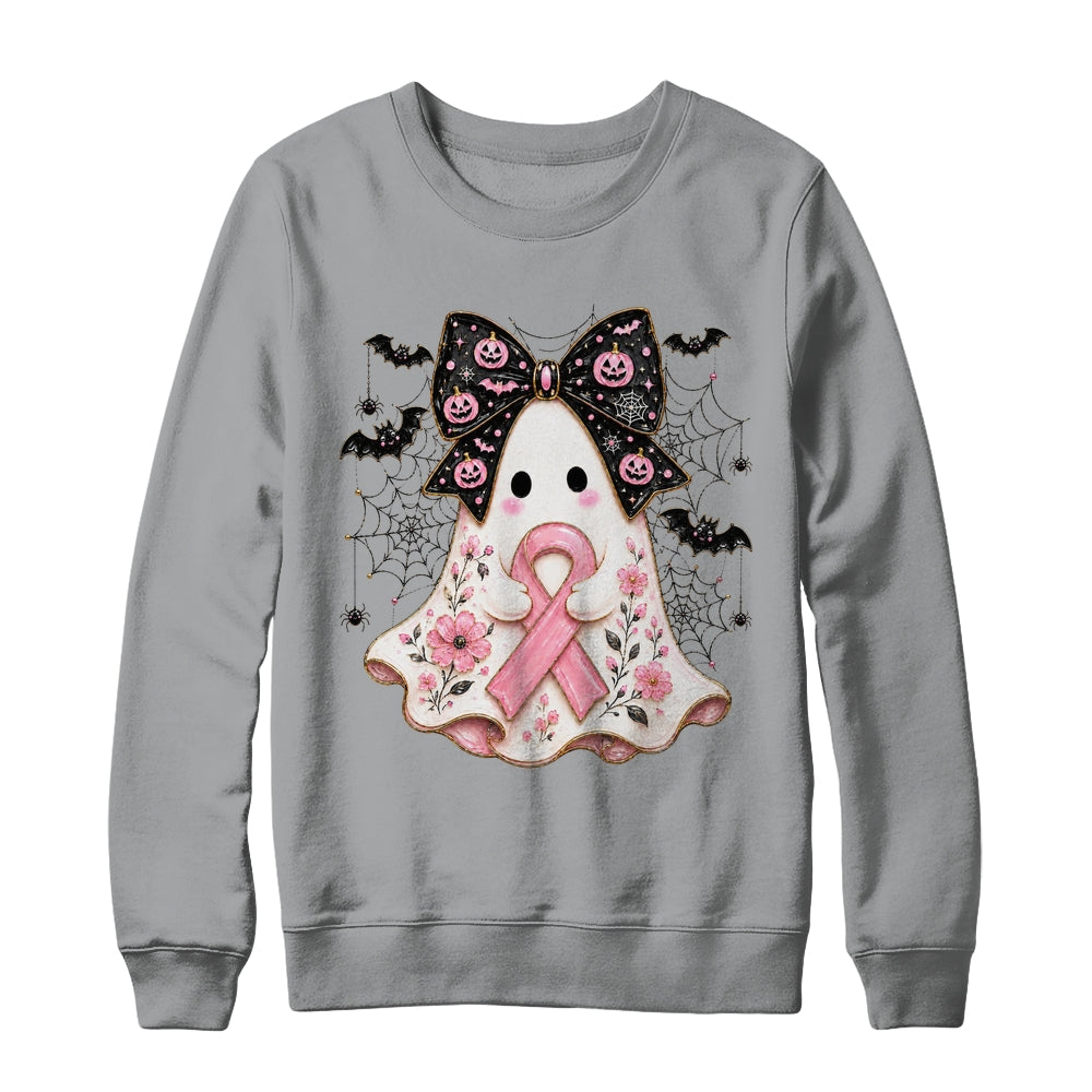 Breast Cancer Awareness Ghost Pink Ribbon Halloween Coquette Shirt & Sweatshirt | siriusteestore