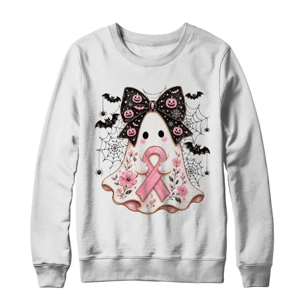 Breast Cancer Awareness Ghost Pink Ribbon Halloween Coquette Shirt & Sweatshirt | siriusteestore