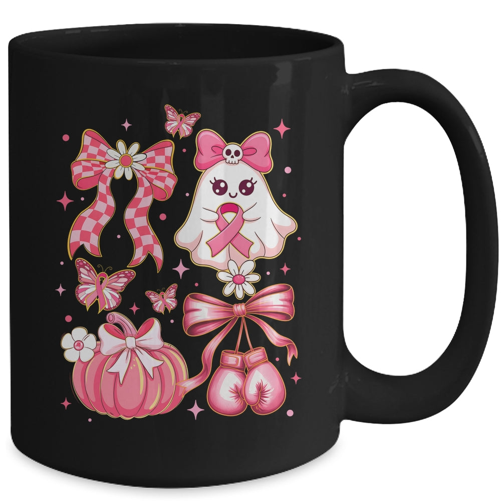 Breast Cancer Ghost Coquette Pink Ribbon Halloween Pumpkin Mug | siriusteestore