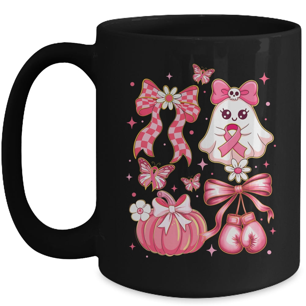 Breast Cancer Ghost Coquette Pink Ribbon Halloween Pumpkin Mug | siriusteestore