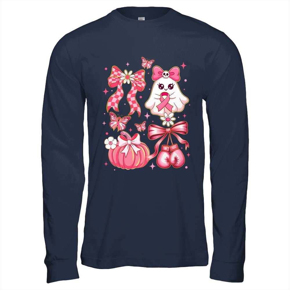 Breast Cancer Ghost Coquette Pink Ribbon Halloween Pumpkin Shirt & Hoodie | siriusteestore