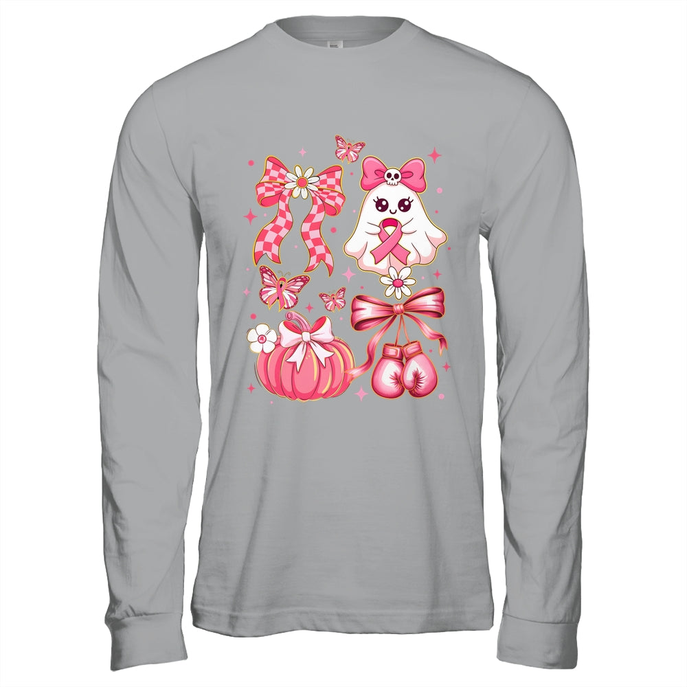 Breast Cancer Ghost Coquette Pink Ribbon Halloween Pumpkin Shirt & Hoodie | siriusteestore