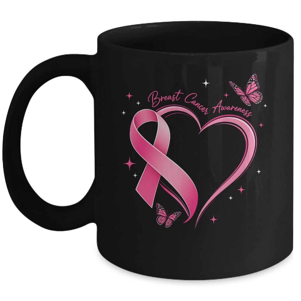 Breast Cancer Month Strong Pink Ribbon Heart Survivor Women Mug | siriusteestore