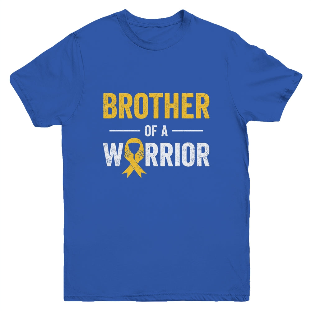 Brother Of A Warrior Childhood Cancer Awareness Family Ribbon Youth Shirt | siriusteestore