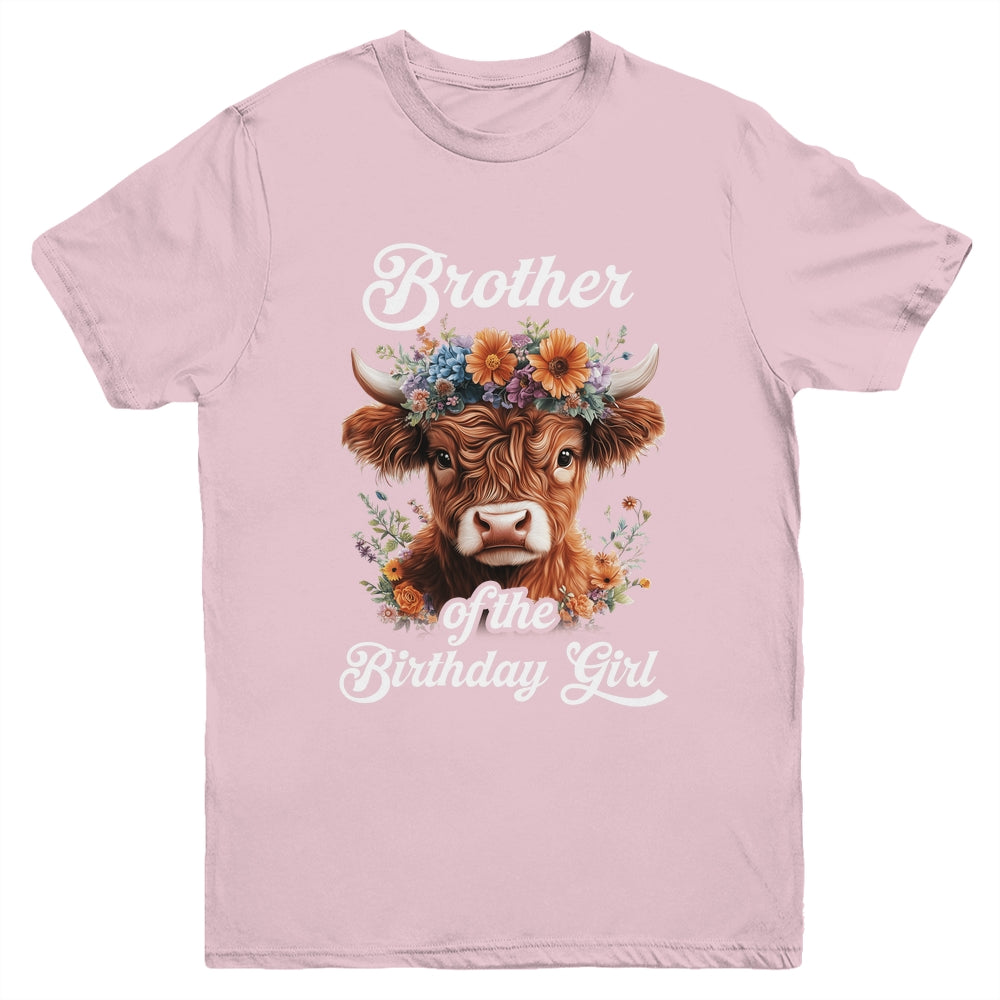 Brother Of The Birthday Girl Highland Cow Farm Family Youth Shirt | siriusteestore
