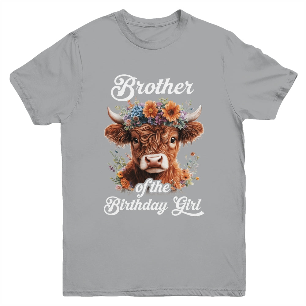 Brother Of The Birthday Girl Highland Cow Farm Family Youth Shirt | siriusteestore