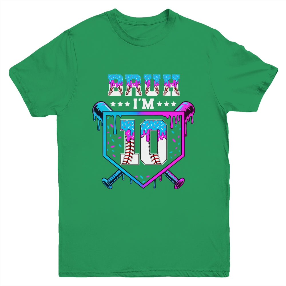 Bruh 10th Birthday Boy Baseball Ice Cream Drip 10 Years Old Boy Youth Shirt | siriusteestore