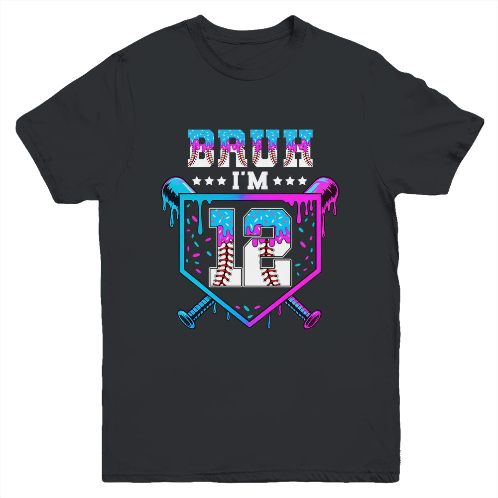 Bruh 12th Birthday Boy Baseball Ice Cream Drip 12 Years Old Boy Youth Shirt | siriusteestore
