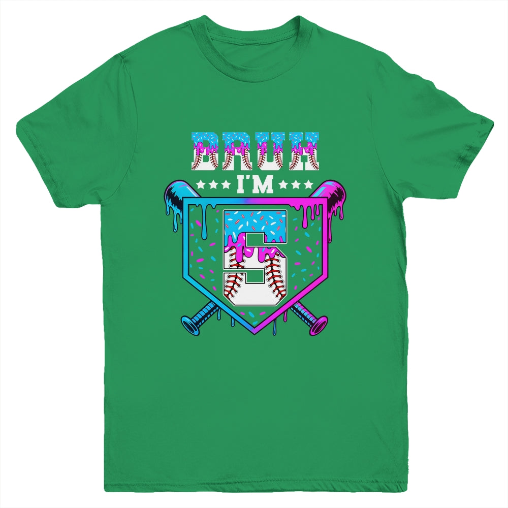 Bruh 5th Birthday Boy Baseball Ice Cream Drip 5 Years Old Boy Youth Shirt | siriusteestore