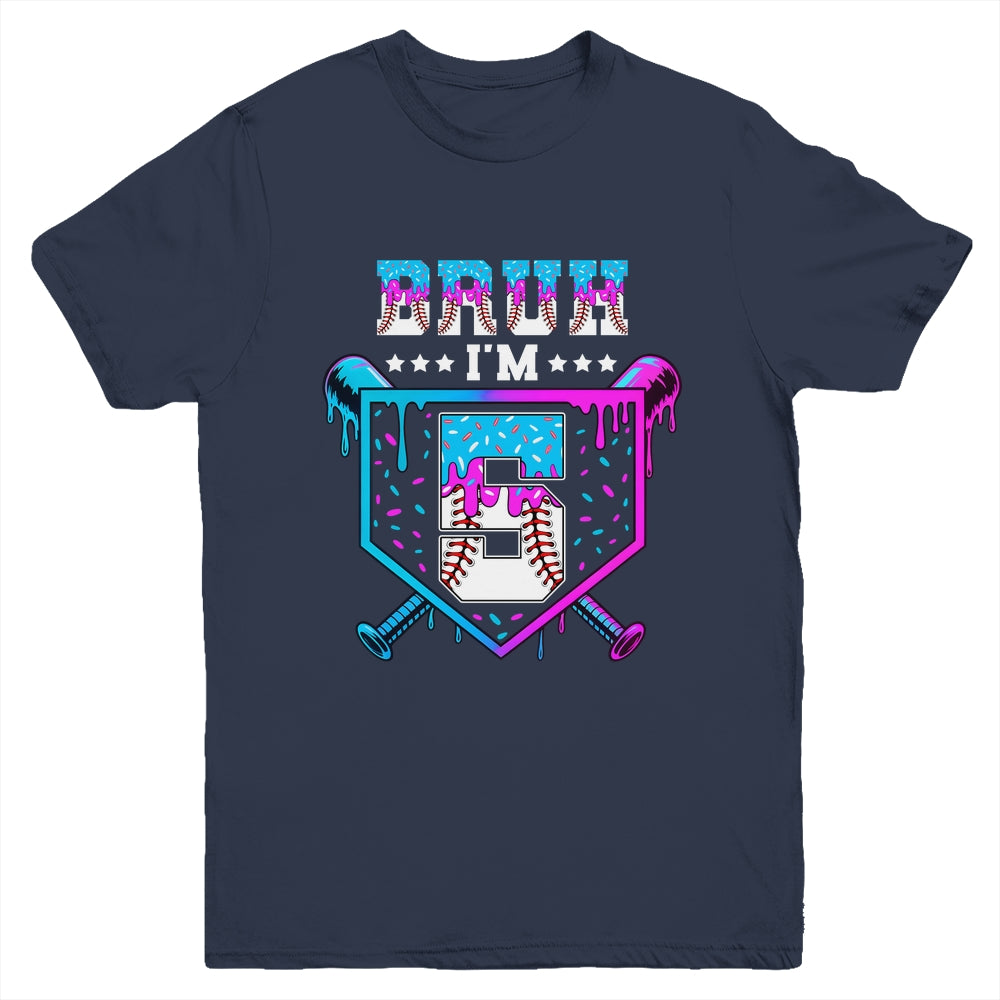Bruh 5th Birthday Boy Baseball Ice Cream Drip 5 Years Old Boy Youth Shirt | siriusteestore
